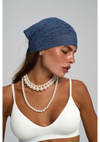 Mai Studios Co. Miray Üçgen Kesim Indigo Dantel Bandana İndigo