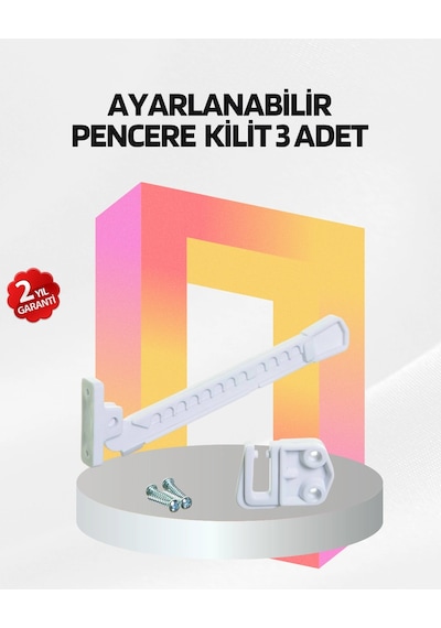 Mey İthalat Cam Pencere Güvenlik Kilidi Açılma Sınırlayıcı Aparat 3 Adet Çok Renkli
