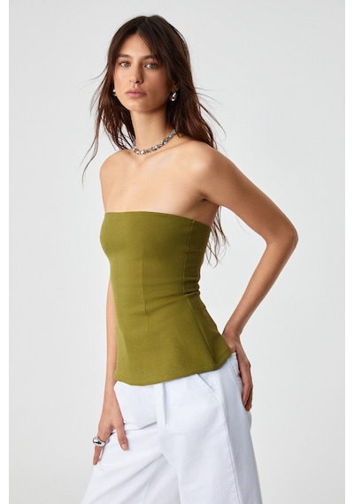 Grimelange ORIANA Kadın Slim Fit Straplez Yeşil Bluz