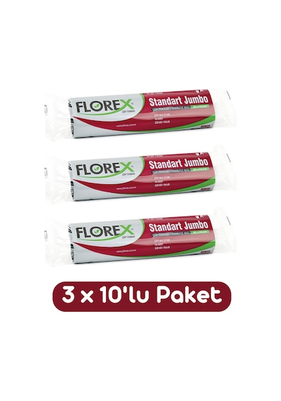 Florex Standart Jumbo Boy Çöp Torbası 80x110 Cm 10'lu Rulo Siyah 3 Rulo (30 Adet)