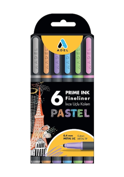 Adel Prime Ink Fineliner 6'li Pastel Klasik İnce Uçlu Kalem