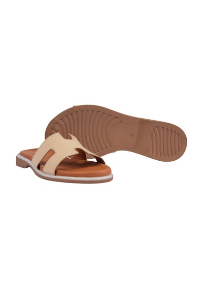 Napa Shoes Kadın H Kesimli Düz Taban Hakiki Terlik Napa-1202 Bej