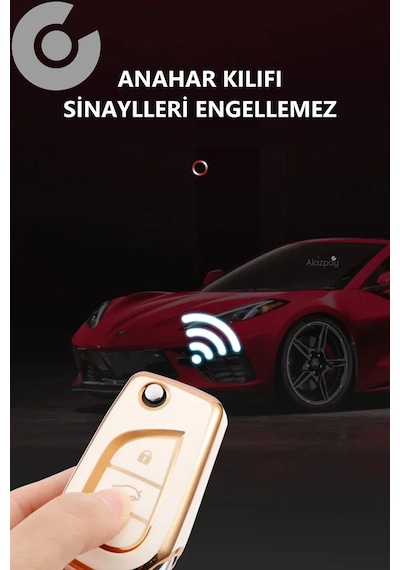 Toyota Corolla Auris Verso Avensis Hilux Tpu Anahtar Kılıfı 2017-2024 Beyaz-gold/