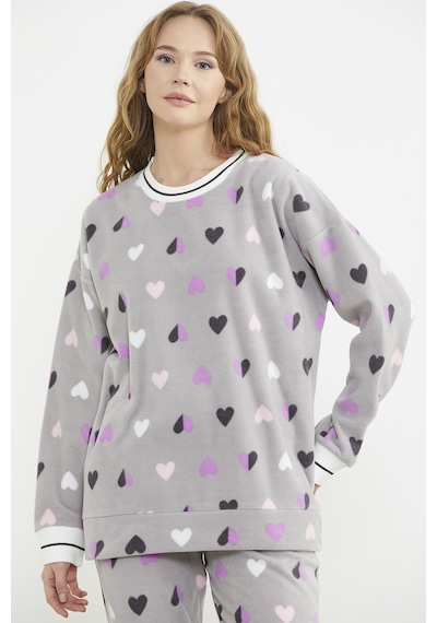 Sementa Desenli Oversize Polar Pijama Takım - Gri Gri