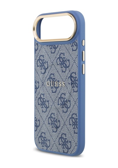 Apple Uyumlu iPhone 17 Air Kılıf Guess Lisanslı M-safe Şarjlı Gold Kamera Çerçeveli Pu Deri Yazı Logolu Mavi Mavi