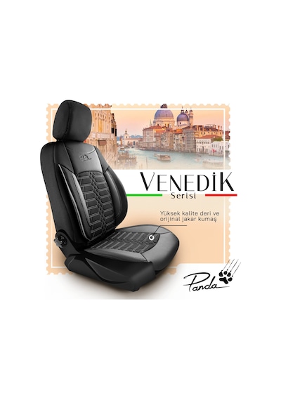 Panda Venedik Serisi Jakar Kumaş Oto Koltuk Kılıfı - Siyah / Gri