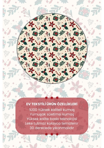 Krem Kokina Çiçeği Yılbaşı Desenli Runner Masa Örtüsü Dertsiz Süet Dokulu Kumaş Yeni Yıl