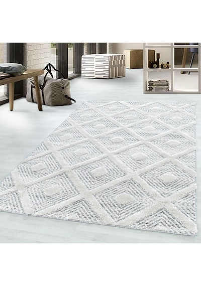 Modern İskandinav Yumuşak Bukle Kabartmalı 3d Kare Desenli Halı Gri Oturma Odası Salon Mutfak Halı