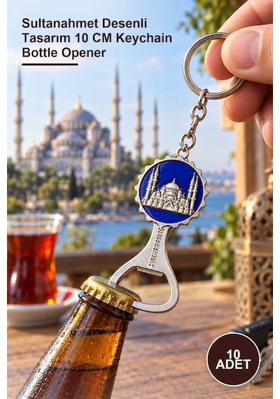 10 Adet Metal Sultanahmet Anahtarlık Ve Açacak Sultanahmet Desenli Tasarım 10 Cm Keychain Bottle Opener