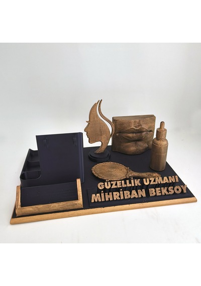 Kişiye Özel Güzellik Uzmanı Masa İsimliği Ve Kartvizitlik Gold - Siyah