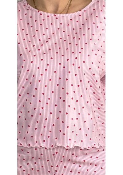 Divinus Kalp Desenli Fırfırlı Pijama Takım Pembe