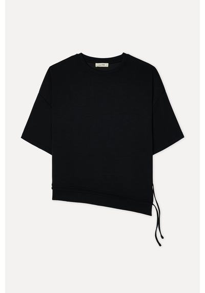 Mudo Kadın Kadın Siyah Loose Fit 3/4 Kol Bisiklet Yaka Sweatshirt 1272667