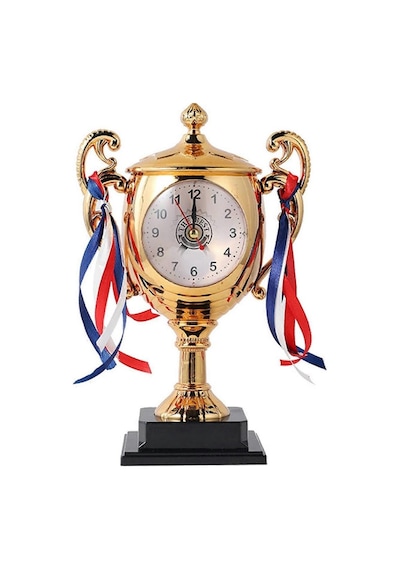 Dekoratif Hediyelik Ödül Kupası Masa Saati Çalar Saat 21cm Gold