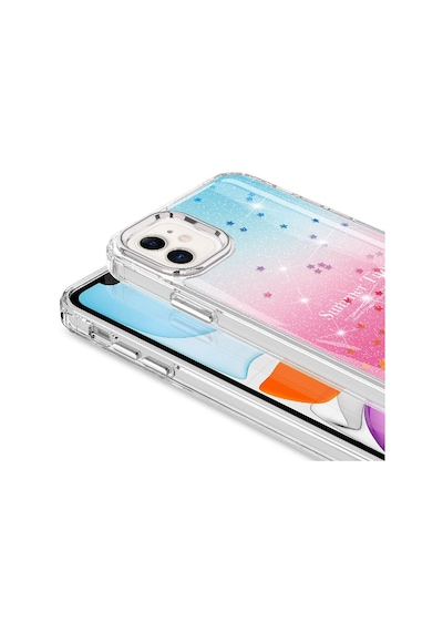 Apple Uyumlu iPhone 11 Kılıf Simli Desenli Parlak Zore Task Kapak Pembe