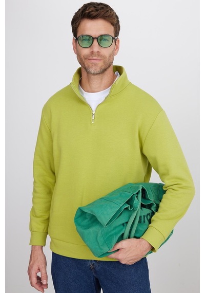 Tudors Unisex Relax Fit Rahat Kesim Pamuklu İçi Polarlı Yarım Fermuarlı Yeşil Dik Yaka Sweatshirt-35166 Yeşil Tudors Unisex Relax Fit Rahat Kesim Pamuklu İçi Polarlı Yarım Fermuarlı Yeşil Dik Yaka Sweatshirt-35166 Yeşil