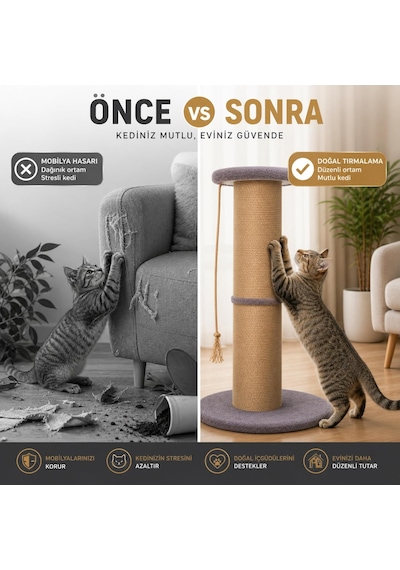 Dev Büyük Boy Kedi Tırmalama Borusu, 20 Cm Çaplı 90 Cm Yüksek Gerginlik Azaltıcı Tırmalama Yüzeyli Üstten Otu