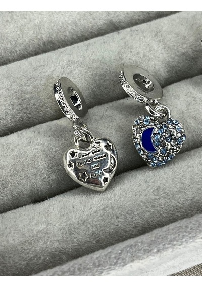 Mavi Ay Ve Yıldızlar Kalp Charm