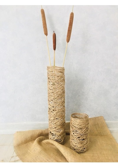 Hasır Örgü Vazo, 50 Cm, Doğal, Dekoratif Çiçeklik Diğer
