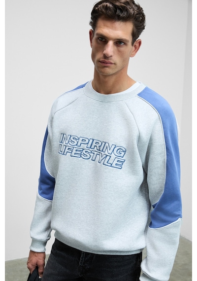 Grımelange Hercules Erkek Bisiklet Yaka Önü Nakışlı Kolları Biyeli Grimelanj Sweatshirt Grimelanj