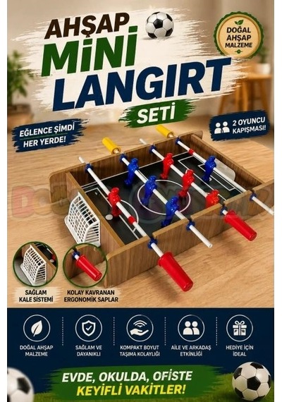 Masaüstü Ahşap Mini Futbol Maçı Taşınabilir 2 Kişilik Pratik Küçük Eğlenceli Oyuncak Langırt