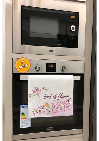 Valerine Life Lezzet Kuşu Pembe Mutfak Kurulama Fırın Beyaz El Havlusu %100 Pamuklu 35x50cm 2 Adet Beyaz