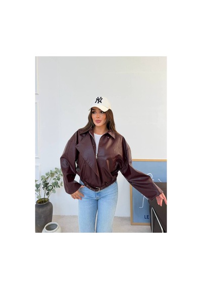Meecy Kadın Zr Model Yeni Sezon Viral Deri Ceket Bordo Bordo