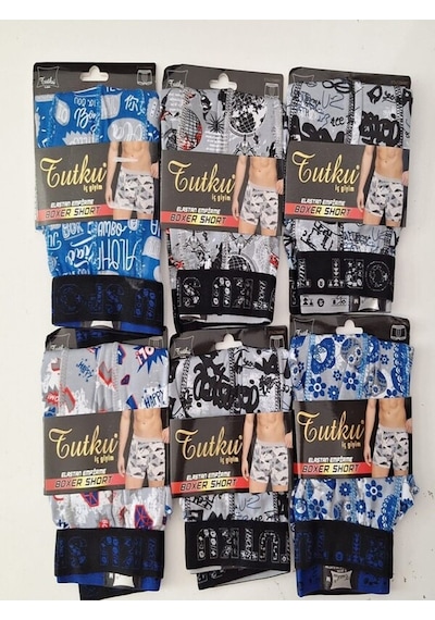 Erkek Desenli Likralı Pamuklu Boxer 5li Paket KARIŞIK