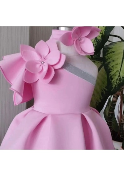 Kız Çocuk Dalgıç Kumaş Pembe Çiçekli Bandalı Tek Omuz Elbise Pembe Kız Çocuk Dalgıç Kumaş Pembe Çiçekli Bandalı Tek Omuz Elbise Pembe