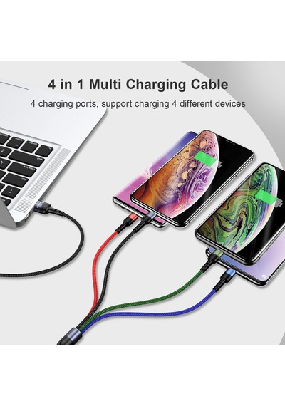 2 Paket Çoklu Şarj Kablosu Çoklu Şarj Kablosu Naylon Örgülü Kısa 4ft 4 İn 1 Usb Şarj Kablosu Telefon/tip C/mikr Diğer