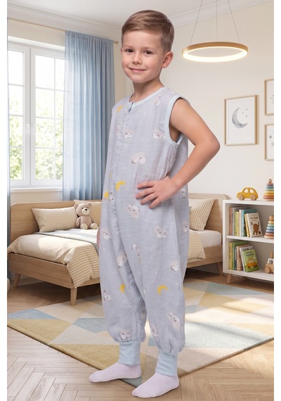 Babymod Müslin 0-5 Tog Kolsuz Kız Erkek Çocuk Uyku Tulumu Mavi