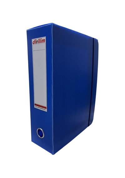 Tr Arşiv Klasörü 24x9x32cm A4 İçin Oluklu Plastik Mavi Lastikli Sırt Etiketli Metal Parmak Halkalı Arşiv Kutusu 3