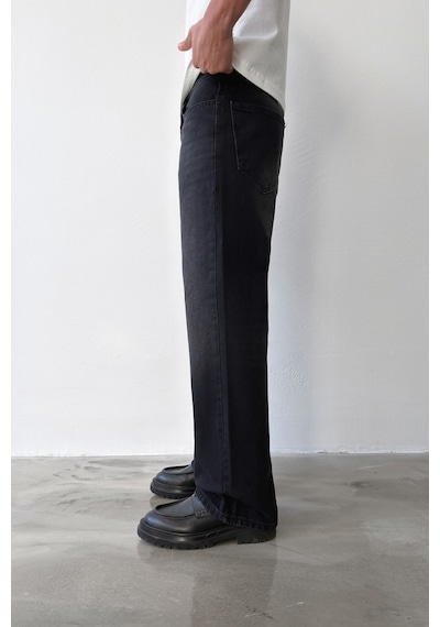 Flaw Yıkamalı Lazer Baskı İspanyol Paça Jean-29648 Siyah