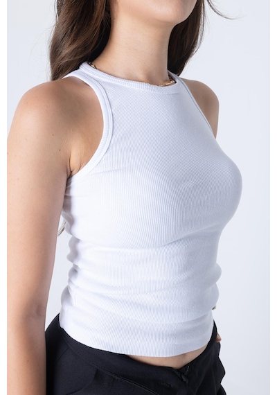 Mmetalic Fitilli Regular Fit Normal Kalıp Beyaz Bisiklet Yaka Sıfır Kol Pamuklu Kadın Atlet beyaz
