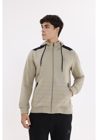 Rowinger Omuz Panel Detaylı Fermuarlı Kapüşonlu Erkek Sweatshirt Green