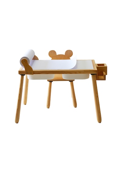Woodnjoy Woodnjoyl Ahşap Duyusal Çocuk Aktivite Masası + Rulo Kağıt Gri