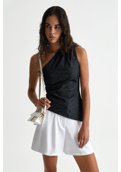 Açelyaokcu Premium Lowry Wide Leg Midi Boy Dokuma Şort Beyaz