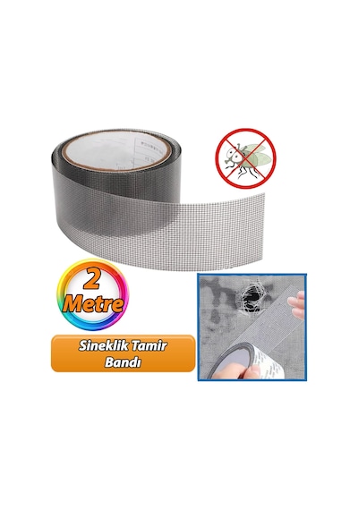 Yapışkanlı Sineklik Tülü Tamir Bandı Yırtık Kopmuş Delik Fiber Tül Yapıştırma Siyah 48 Mm X 2 Metre 2 M