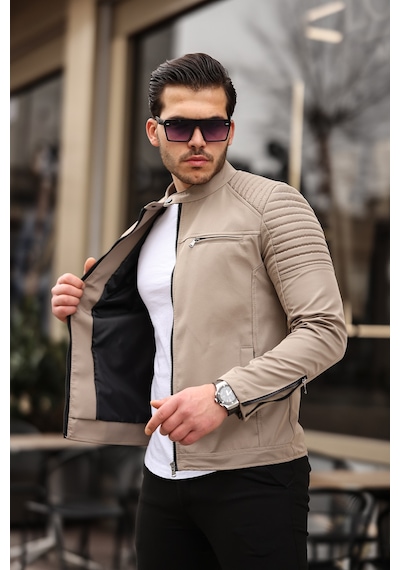 Mero Life Erkek Krem Su Ve Rüzgar Geçirmez Slim Fit Astarlı Mevsimlik Mont Krem