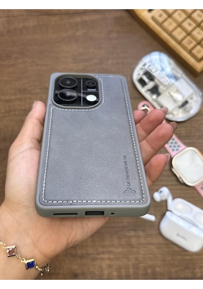 Redmi Note 13 Pro 4g Uyumlu Premium Deri Dokulu Darbelere Karşı Dayanıklı Nazal Silikon Kılıf Gri