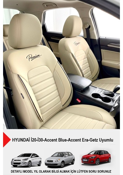 Premium Serisi Lüks Keten Oto Koltuk Kılıfı Hyundai İ20-i30-accent-blue-era-getz Uyumlu Bej