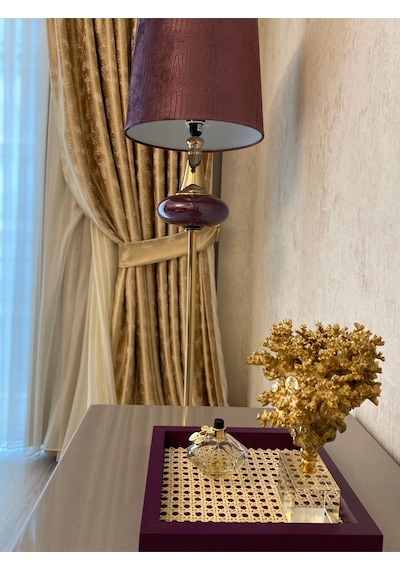 Rattan Hazeran Kare Tepsi Mor-24x24 Cm %100 Doğal Hazeran