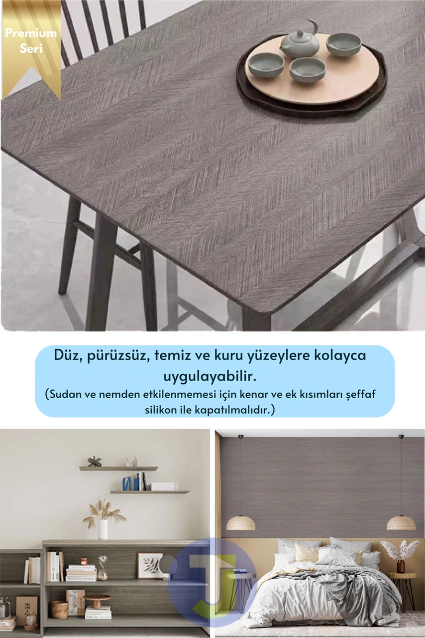 Technojet Kendinden Yapışkanlı Dokulu Balıksırtı Desen Premium Mutfak Duvar Dolap Kaplama 60cmx500cm Vizon
