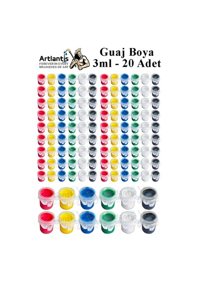 Guaj Boya 3 Ml 6 Renk 20 Paket Mini Küçük Guaj Boya Etkinlik Boyama Boyası Su Bazlı Resim Okul Öncesi Kreş Ana Sınıfı Çok Renkli