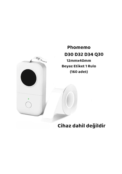 Phomemo 1 Rulo 12x40mm/160adet Beyaz Etiket D30/q30 124-Pembe