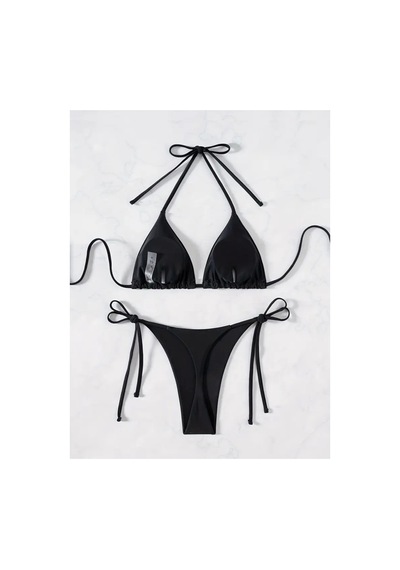 Gael Ibiza Siyah Üçgen Tanga Bikini + Siyah Dökümlü Plaj Pantolonu Beachwear Set Siyah Siyah Gael Ibiza Siyah Üçgen Tanga Bikini + Siyah Dökümlü Plaj Pantolonu Beachwear Set Siyah Siyah