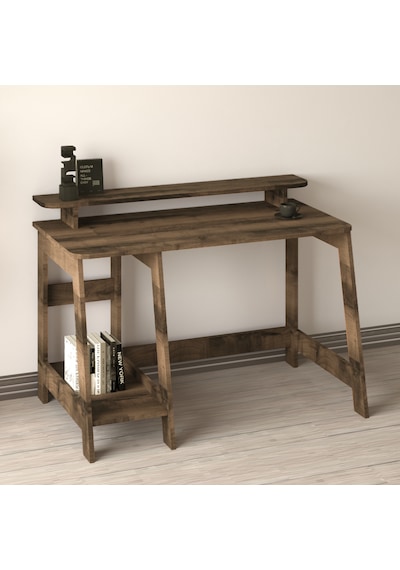 Country Ergonomik Çalışma Masası, Modern Bilgisayar Masası - Antik Ceviz