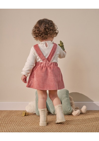 Noble Kids Pudra Papatya Detaylı Kız Bebek Salopet İkili Takım - 9 Ay-3 Yaş Pudra