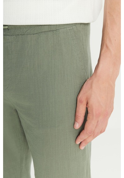 AC&Co / Altınyıldız Classics Erkek Hakı %100 Pamuk Slim Fit Dar Kesim Beli Bağlamalı Yan Cepli Pantolon Haki