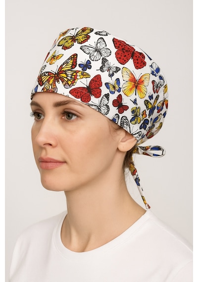Kelebek Desenli Doktor Hemşire Aşçı Hastane Bonesi Bandana M456
