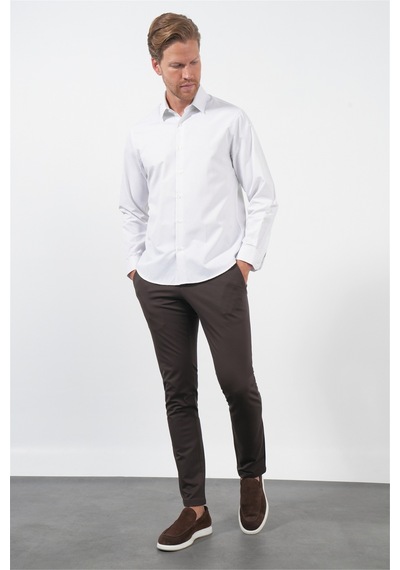 İmza Beyaz-lila Sert Yaka Uzun Kol Cepsiz Slim Fit Pamuklu Gömlek 1004260210 Beyaz - Lila